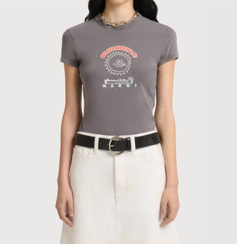 NEW MARNI sunshine print garment dyed jersey t-shirt in truffle